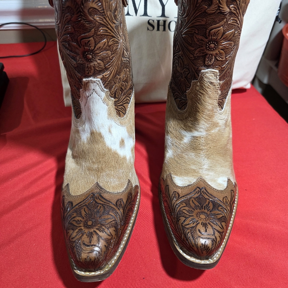 MYRA BAG‎ Kelsey Short Cowboy Boots Brown Hair On Hide Size 9 NWT - Picture 4 of 10